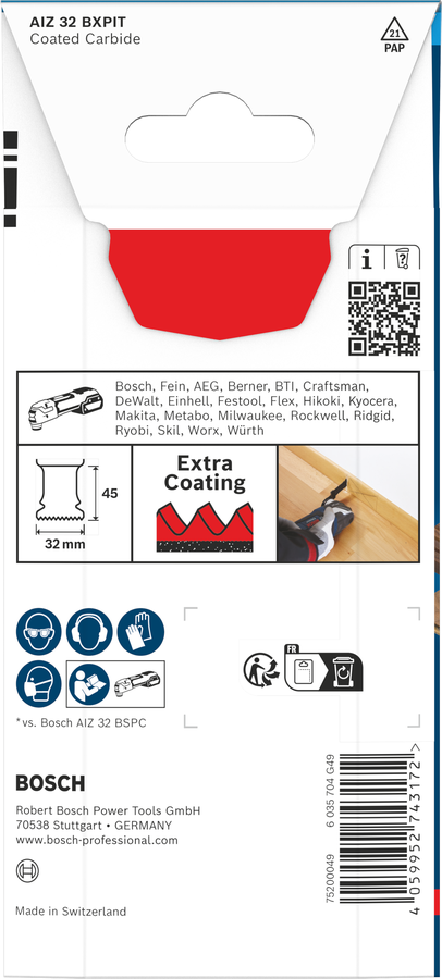 BoschEXPERT AIZ 32 BXPIT WoodMax 直切锯片，硬质合金材质。